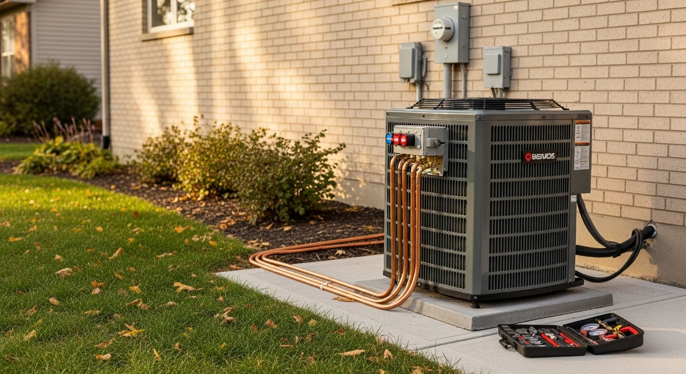 HVAC technician performing maintenance on residential heating system